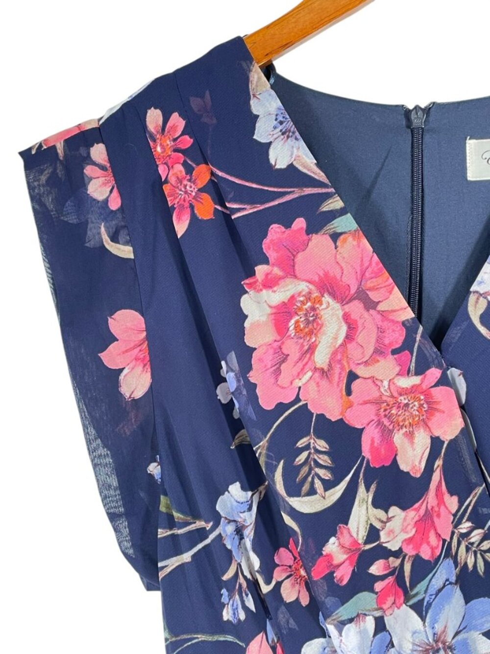 Eliza J Navy Floral Chiffon Wrap Maxi Dress Belted Size 8 Petite - Picture 6 of 15